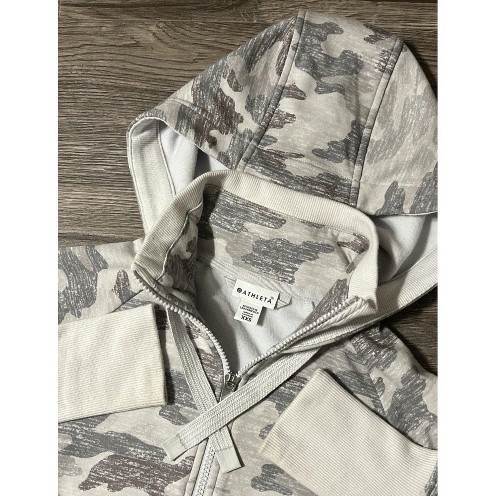 Athleta Triumph Full Zip‎ Grey Gypsum Camo Hoodie Sweatshirt Size XXS